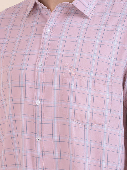 Men's Pink Checkered Slim Fit Full Sleeve Casual Shirt