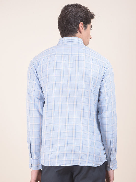 Men's Skyblue Checkered Slim Fit Full Sleeve Casual Shirt