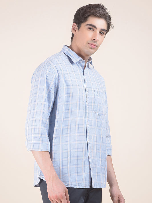 Men's Skyblue Checkered Slim Fit Full Sleeve Casual Shirt