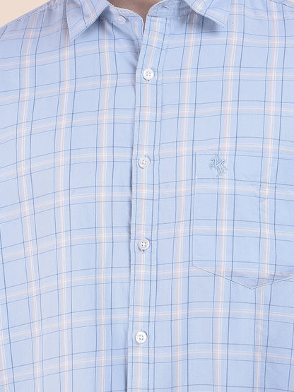 Men's Skyblue Checkered Slim Fit Full Sleeve Casual Shirt