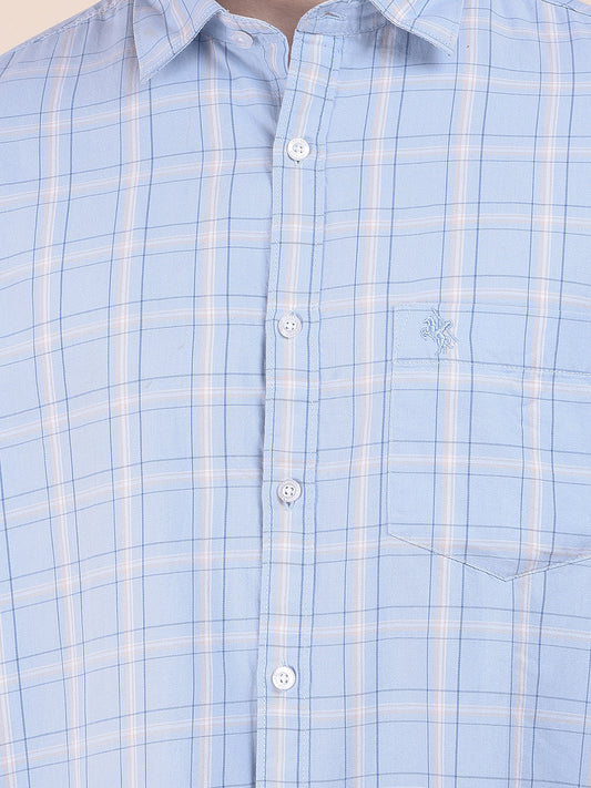 Men's Skyblue Checkered Slim Fit Full Sleeve Casual Shirt