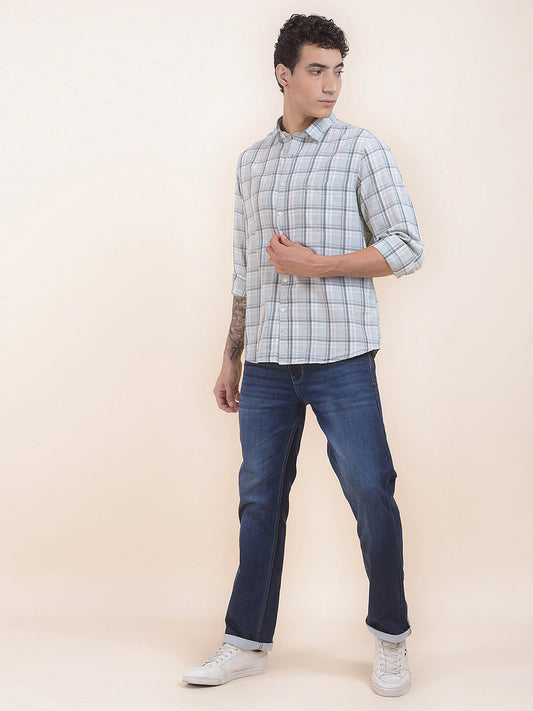 Men's Mint Checkered Slim Fit Full Sleeve Casual Shirt