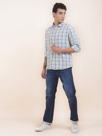 Men's Mint Checkered Slim Fit Full Sleeve Casual Shirt