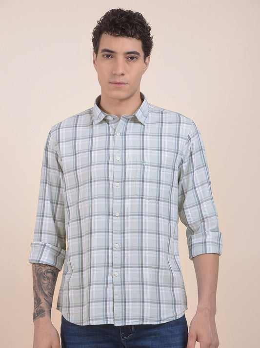 Men's Mint Checkered Slim Fit Full Sleeve Casual Shirt