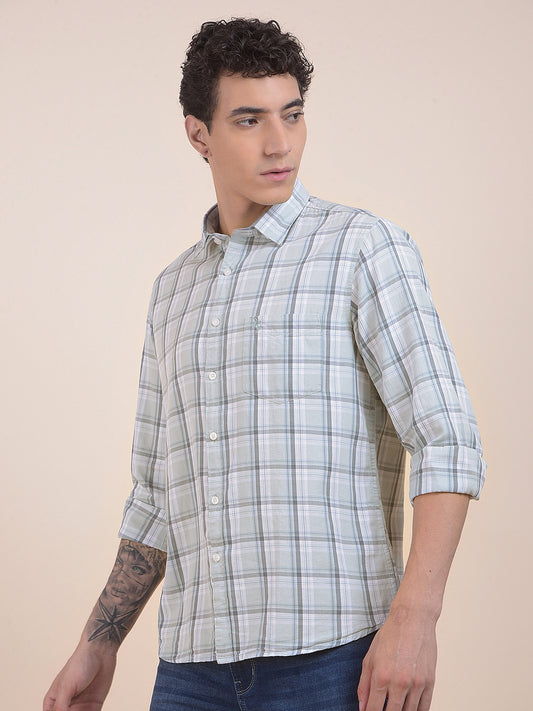 Men's Mint Checkered Slim Fit Full Sleeve Casual Shirt