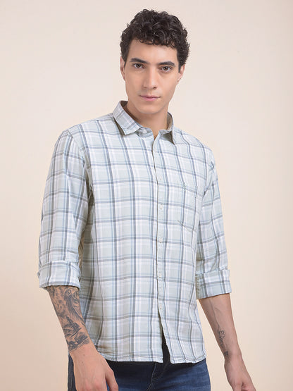 Men's Mint Checkered Slim Fit Full Sleeve Casual Shirt