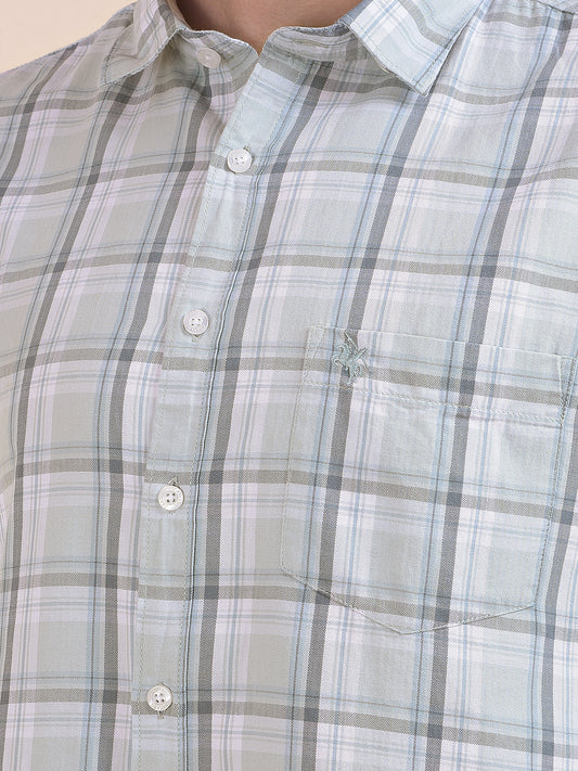Men's Mint Checkered Slim Fit Full Sleeve Casual Shirt