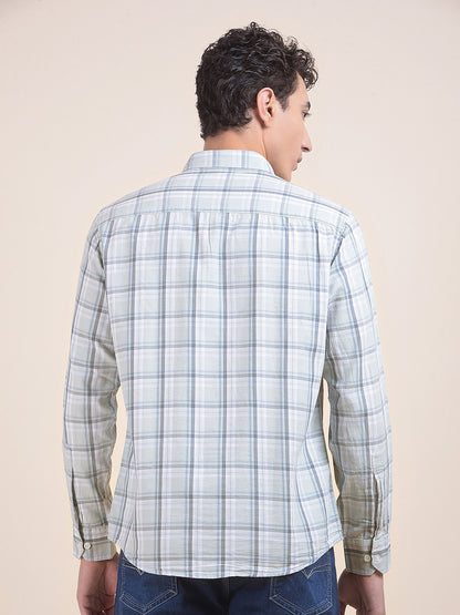 Men's Mint Checkered Slim Fit Full Sleeve Casual Shirt