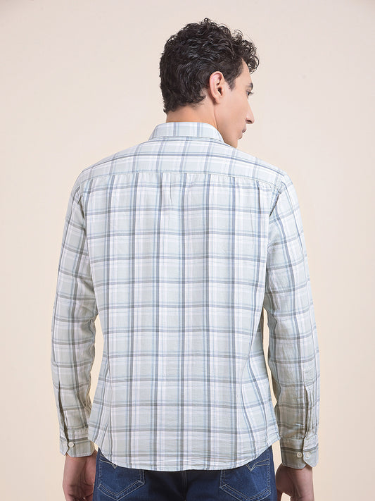 Men's Mint Checkered Slim Fit Full Sleeve Casual Shirt