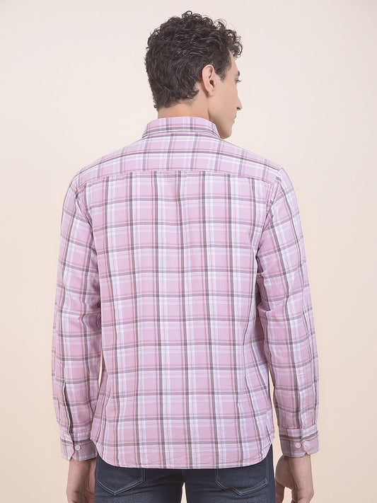 Men's Pink Checkered Slim Fit Full Sleeve Casual Shirt