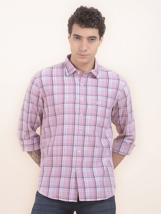 Men's Pink Checkered Slim Fit Full Sleeve Casual Shirt