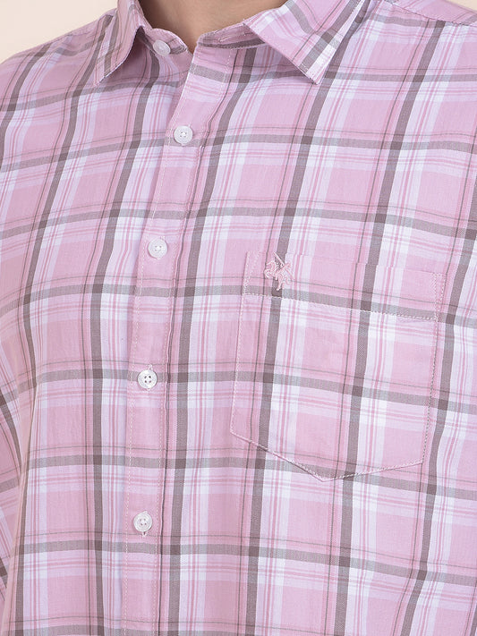 Men's Pink Checkered Slim Fit Full Sleeve Casual Shirt