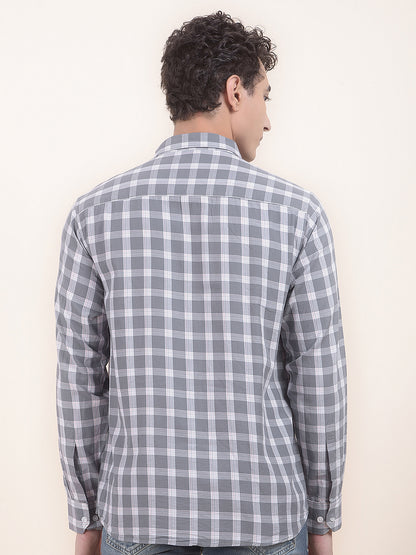 Men's Sky Blue Checkered Slim Fit Full Sleeve Casual Shirt