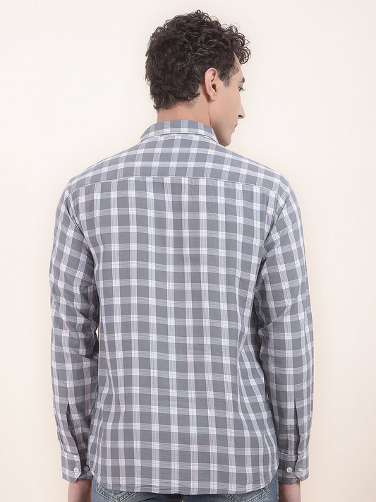 Men's Sky Blue Checkered Slim Fit Full Sleeve Casual Shirt