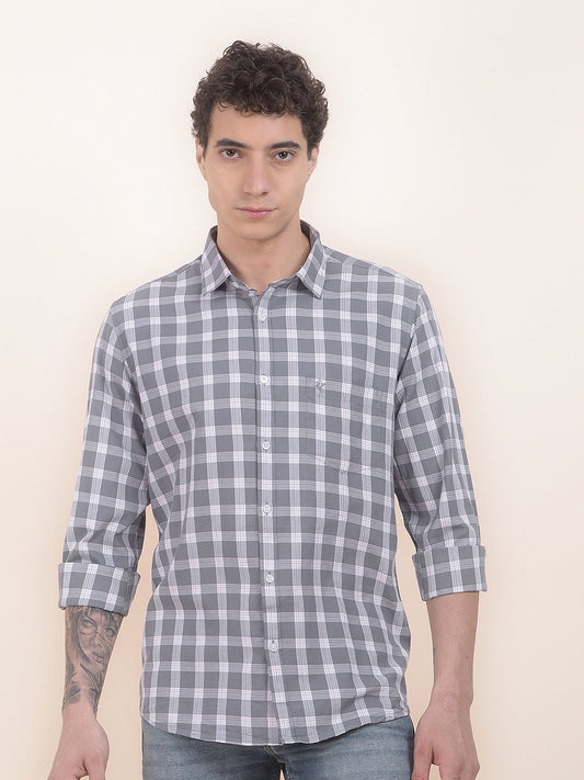Men's Sky Blue Checkered Slim Fit Full Sleeve Casual Shirt