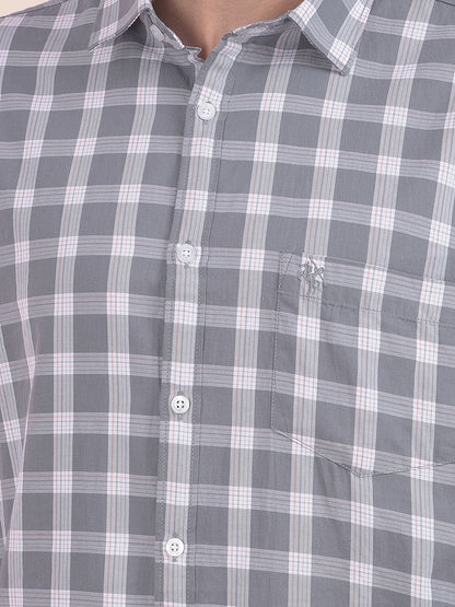 Men's Sky Blue Checkered Slim Fit Full Sleeve Casual Shirt