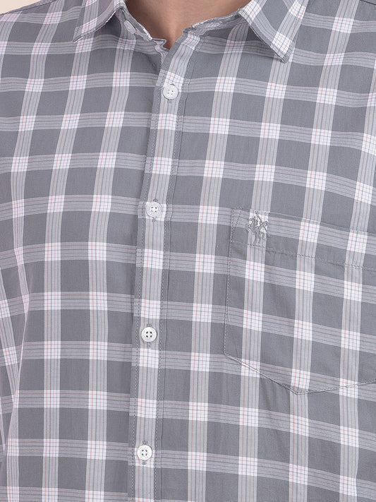 Men's Sky Blue Checkered Slim Fit Full Sleeve Casual Shirt