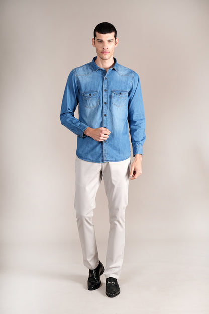 Casual Shirt for Men | Breathable & Soft with Color Fastness Regular Fit Spread Collar Neck Cotton Fabric Solid Pattern