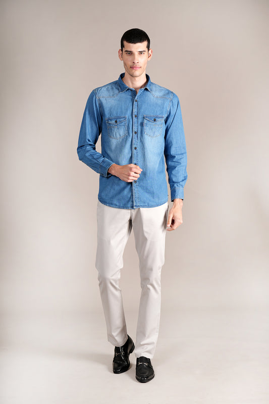 Casual Shirt for Men | Breathable & Soft with Color Fastness Regular Fit Spread Collar Neck Cotton Fabric Solid Pattern