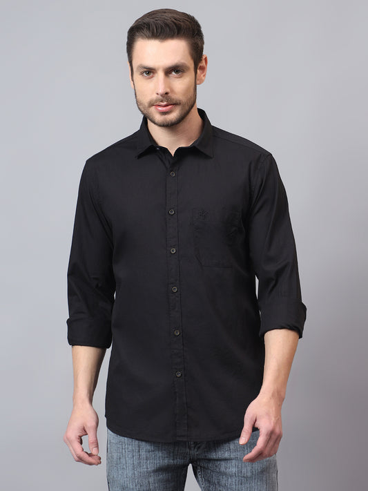 Men's Black Solid Slim Fit Full Sleeve Casual Shirt