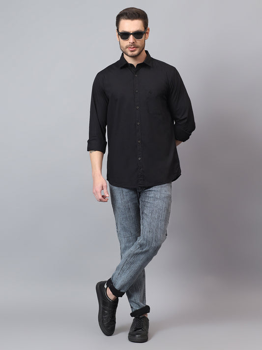 Men's Black Solid Slim Fit Full Sleeve Casual Shirt