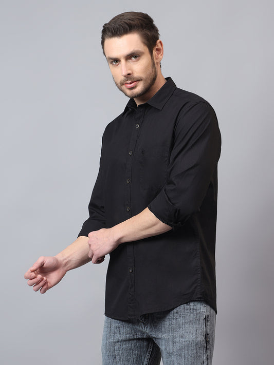 Men's Black Solid Slim Fit Full Sleeve Casual Shirt
