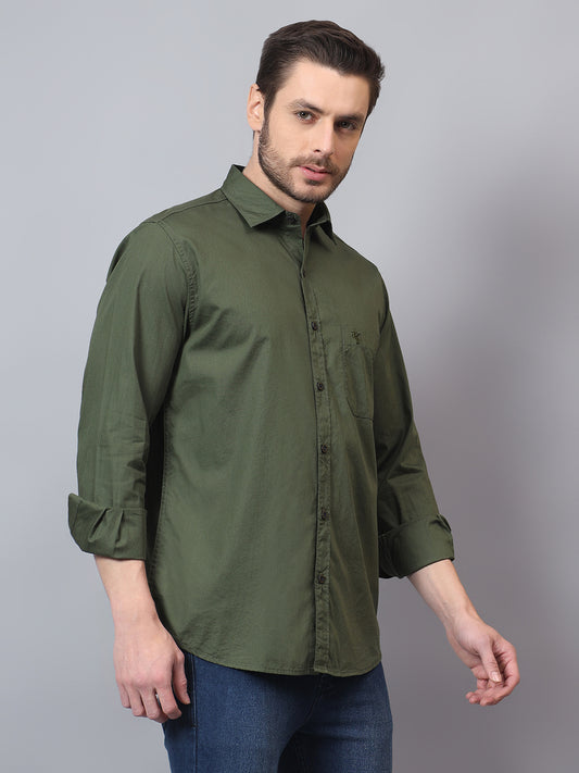 Men's Olive Solid Slim Fit Full Sleeve Casual Shirt