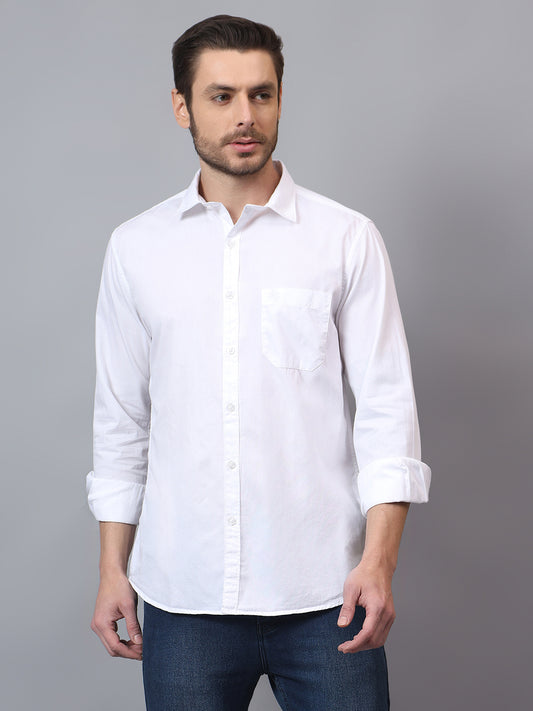 Men's White Solid Slim Fit Full Sleeve Casual Shirt