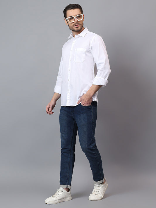 Men's White Solid Slim Fit Full Sleeve Casual Shirt