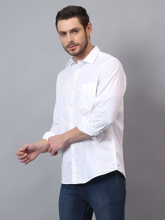 Men's White Solid Slim Fit Full Sleeve Casual Shirt