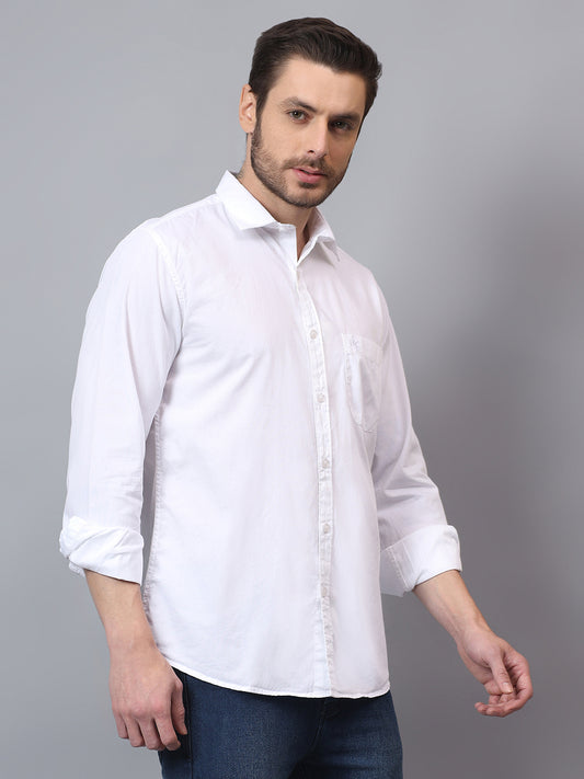 Men's White Solid Slim Fit Full Sleeve Casual Shirt