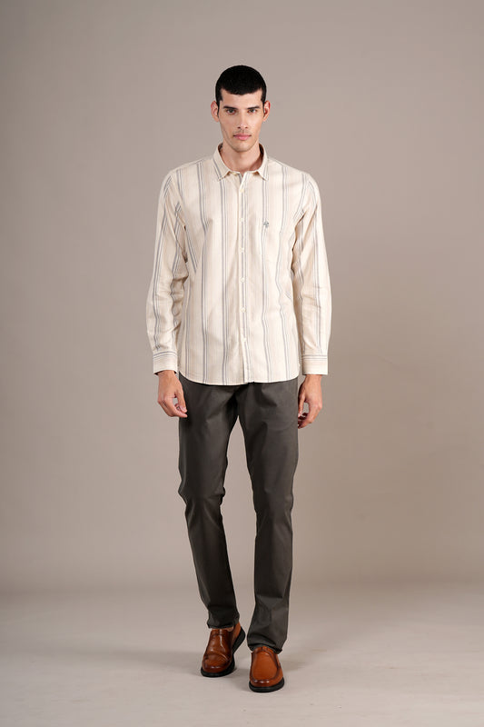 Casual Shirt for Men | Breathable & Soft with Color Fastness Regular Fit Spread Collar Neck Cotton Fabric Striped Pattern