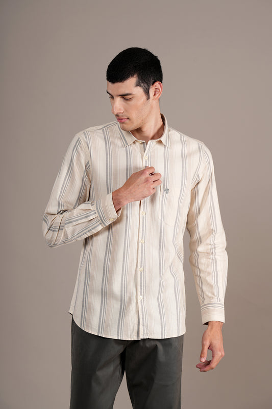 Casual Shirt for Men | Breathable & Soft with Color Fastness Regular Fit Spread Collar Neck Cotton Fabric Striped Pattern