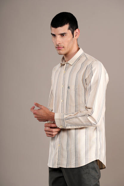 Casual Shirt for Men | Breathable & Soft with Color Fastness Regular Fit Spread Collar Neck Cotton Fabric Striped Pattern