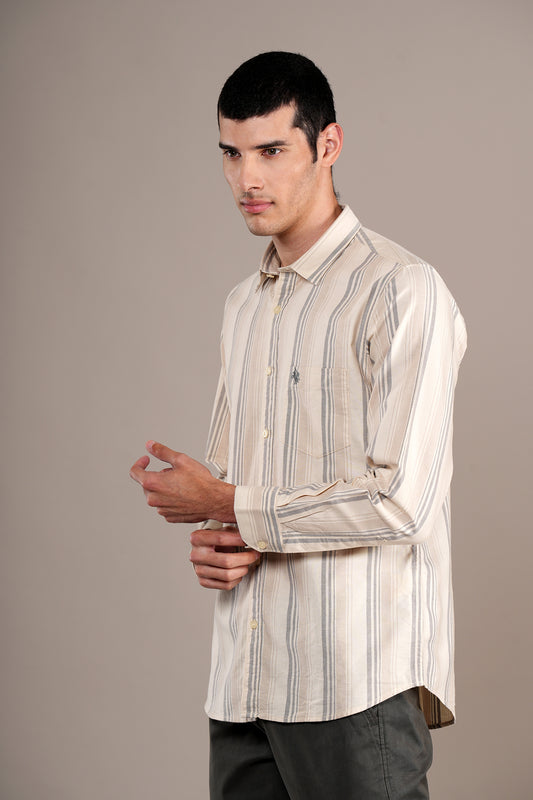 Casual Shirt for Men | Breathable & Soft with Color Fastness Regular Fit Spread Collar Neck Cotton Fabric Striped Pattern
