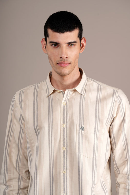 Casual Shirt for Men | Breathable & Soft with Color Fastness Regular Fit Spread Collar Neck Cotton Fabric Striped Pattern