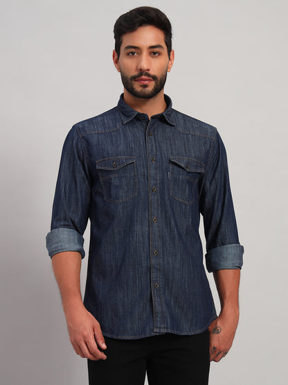Casual Shirt for Men | Breathable & Soft with Color Fastness Regular Fit Spread Collar Neck Cotton Fabric Self Design Pattern