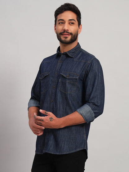 Casual Shirt for Men | Breathable & Soft with Color Fastness Regular Fit Spread Collar Neck Cotton Fabric Self Design Pattern