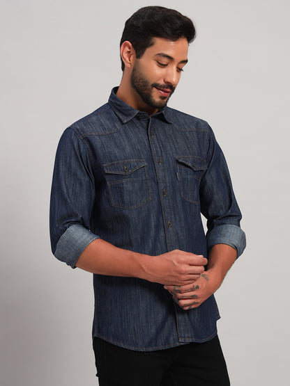 Casual Shirt for Men | Breathable & Soft with Color Fastness Regular Fit Spread Collar Neck Cotton Fabric Self Design Pattern