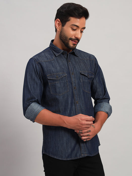Casual Shirt for Men | Breathable & Soft with Color Fastness Regular Fit Spread Collar Neck Cotton Fabric Self Design Pattern