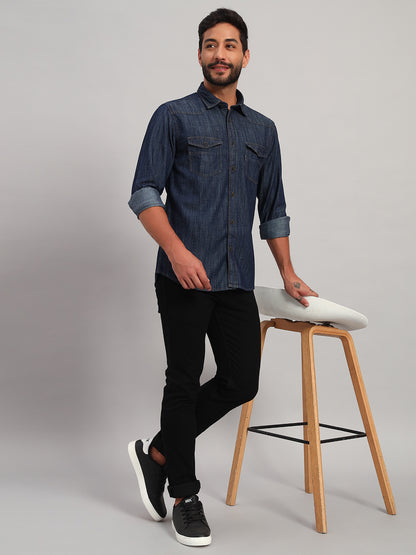 Casual Shirt for Men | Breathable & Soft with Color Fastness Regular Fit Spread Collar Neck Cotton Fabric Self Design Pattern