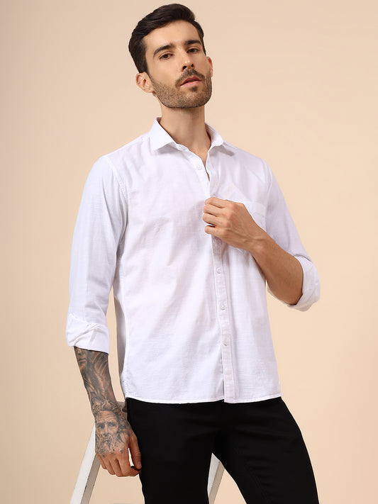 Casual Shirt for Men | Breathable & Soft with Color Fastness Regular Fit Spread Collar Neck Cotton Fabric Solid Pattern
