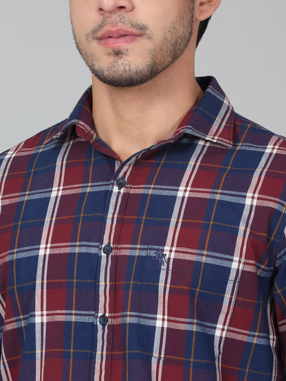 Casual Shirt for Men | Breathable & Soft with Color Fastness Regular Fit Spread Collar Neck Cotton Fabric Checkered Pattern