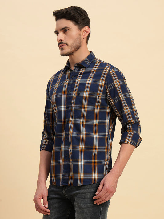 Casual Shirt for Men | Breathable & Soft with Color Fastness Regular Fit Spread Collar Neck Cotton Fabric Checkered Pattern