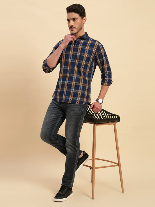 Casual Shirt for Men | Breathable & Soft with Color Fastness Regular Fit Spread Collar Neck Cotton Fabric Checkered Pattern