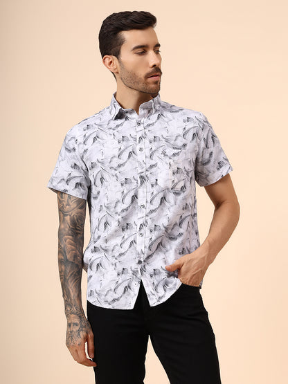 Casual Shirt for Men | Breathable & Soft with Color Fastness Regular Fit Spread Collar Neck Cotton Fabric Printed Pattern