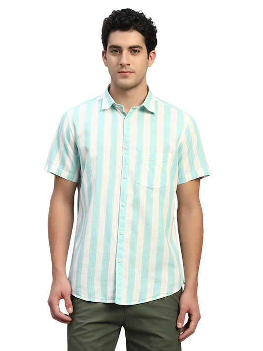 Casual Shirt for Men | Breathable & Soft with Color Fastness Regular Fit Spread Collar Neck Cotton Fabric Striped Pattern