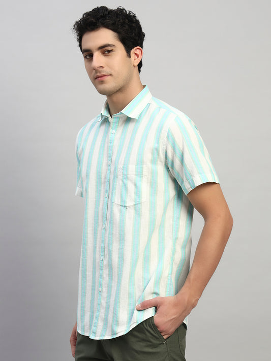 Casual Shirt for Men | Breathable & Soft with Color Fastness Regular Fit Spread Collar Neck Cotton Fabric Striped Pattern