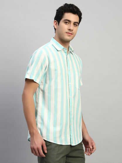 Casual Shirt for Men | Breathable & Soft with Color Fastness Regular Fit Spread Collar Neck Cotton Fabric Striped Pattern
