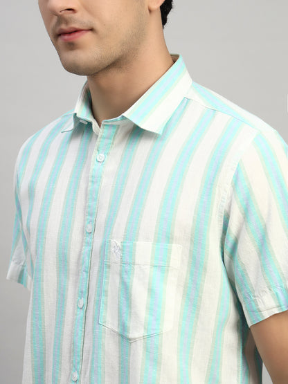 Casual Shirt for Men | Breathable & Soft with Color Fastness Regular Fit Spread Collar Neck Cotton Fabric Striped Pattern